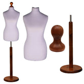 Display Geek Female Dressmakers Dummy Silver Torso with Darkwood Round Base Stand